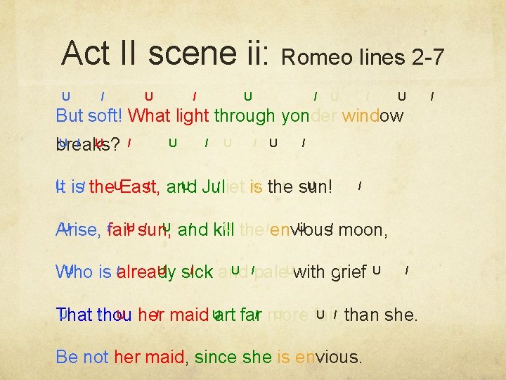 Act II scene ii: Romeo lines 2 -7 U / U / U But