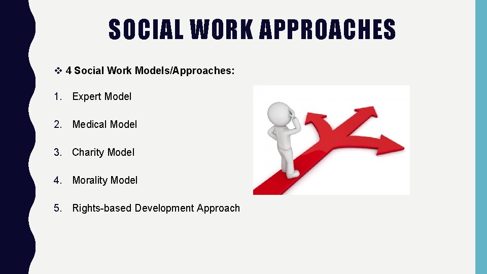 SOCIAL WORK APPROACHES v 4 Social Work Models/Approaches: 1. Expert Model 2. Medical Model SOCIAL WORK APPROACHES v 4 Social Work Models/Approaches: 1. Expert Model 2. Medical Model