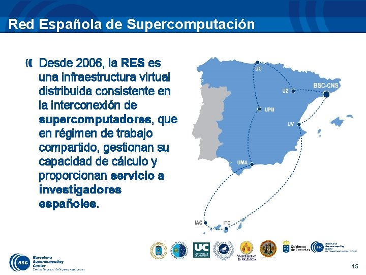 Red Española de Supercomputación Desde 2006, la RES es una infraestructura virtual distribuida consistente