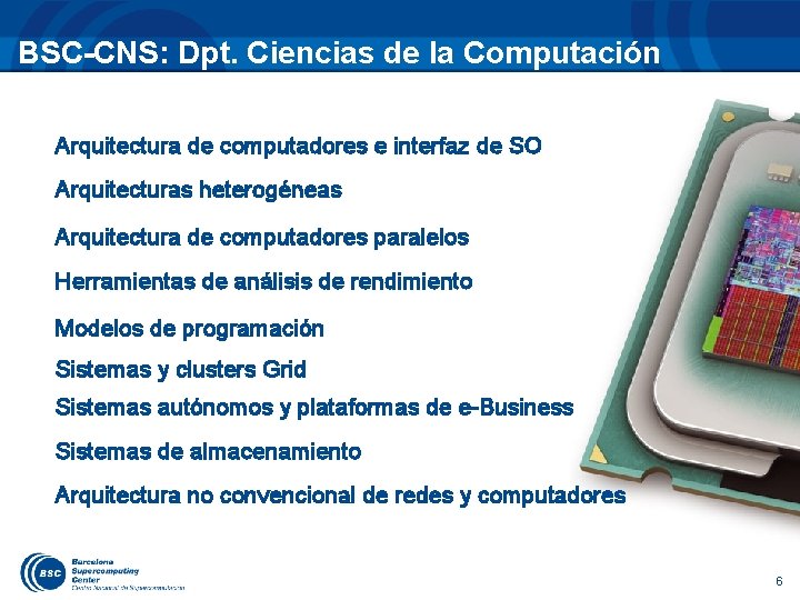BSC-CNS: Dpt. Ciencias de la Computación Arquitectura de computadores e interfaz de SO Arquitecturas