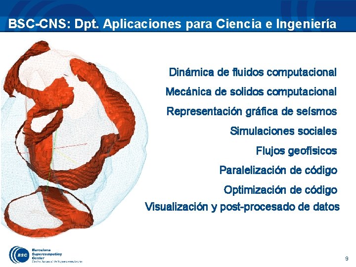 BSC-CNS: Dpt. Aplicaciones para Ciencia e Ingeniería Dinámica de fluidos computacional Mecánica de solidos