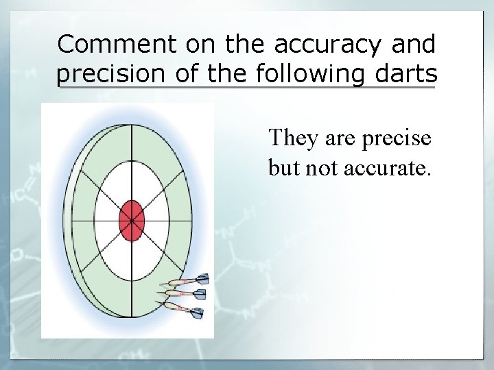 Comment on the accuracy and precision of the following darts They are precise but