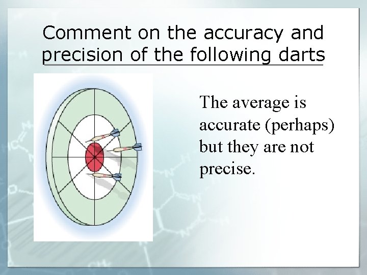 Comment on the accuracy and precision of the following darts The average is accurate