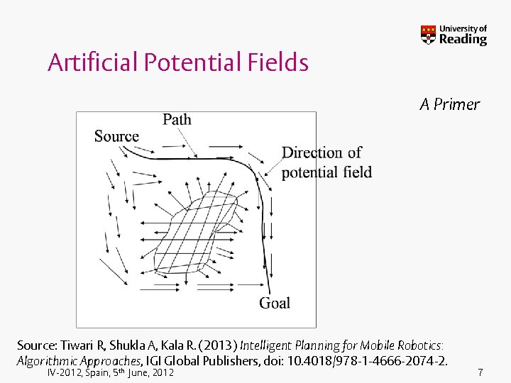 Artificial Potential Fields A Primer Source: Tiwari R, Shukla A, Kala R. (2013) Intelligent