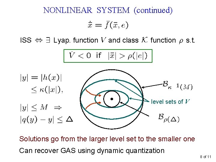 NONLINEAR SYSTEM (continued) ISS Lyap. function and class function s. t. level sets of