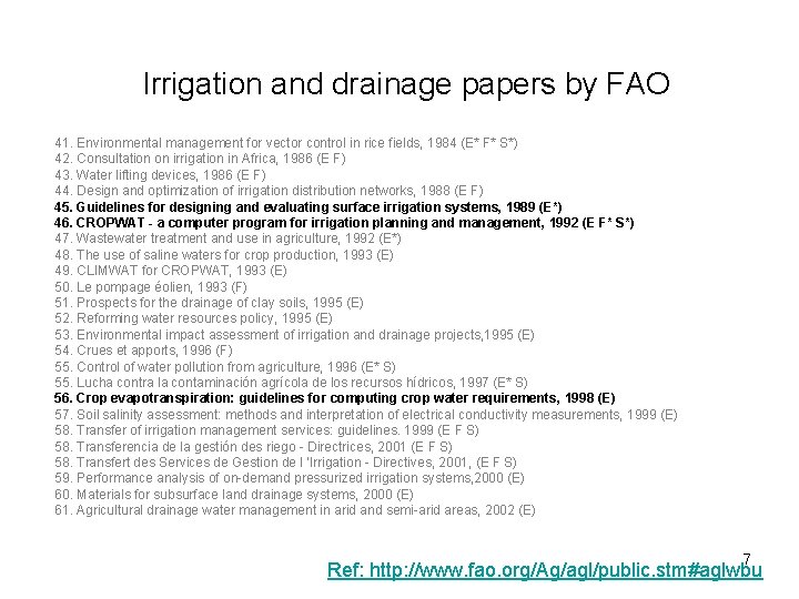 Irrigation and drainage papers by FAO 41. Environmental management for vector control in rice