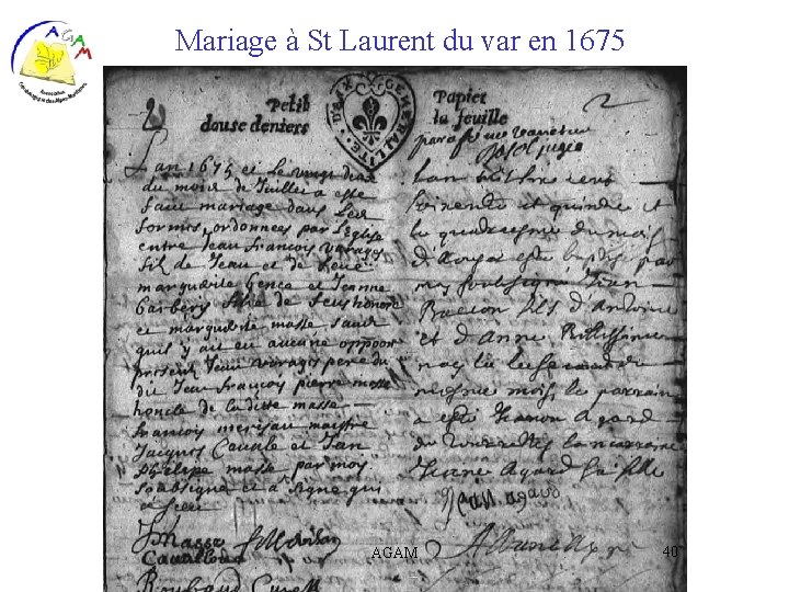 Mariage à St Laurent du var en 1675 AGAM 40 