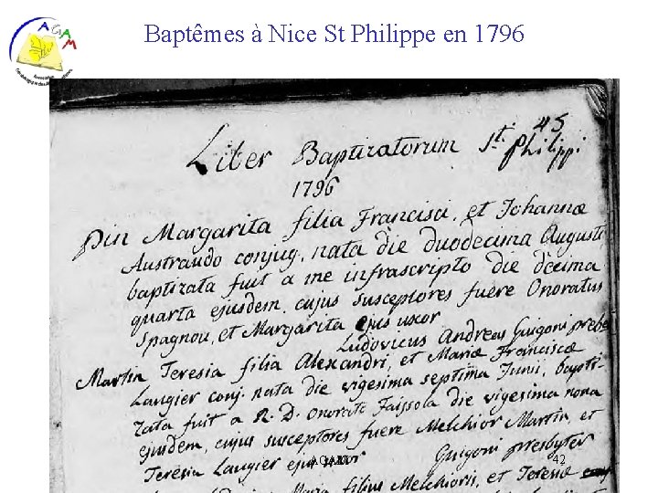 Baptêmes à Nice St Philippe en 1796 AGAM 42 