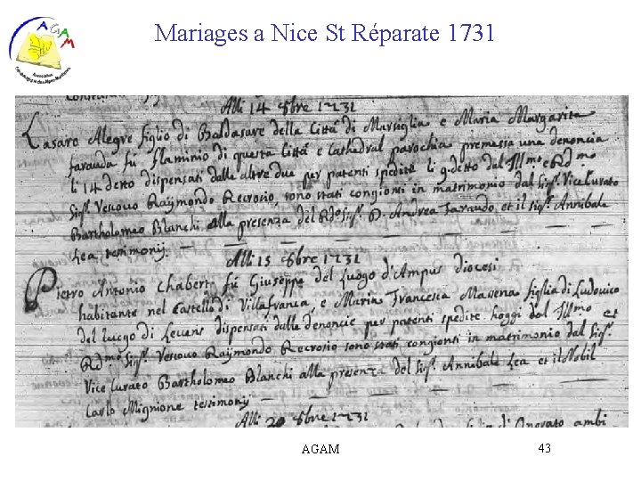 Mariages a Nice St Réparate 1731 AGAM 43 