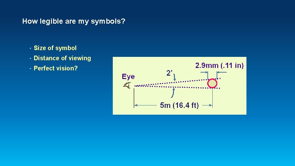 How legible are my symbols? • Size of symbol • Distance of viewing •