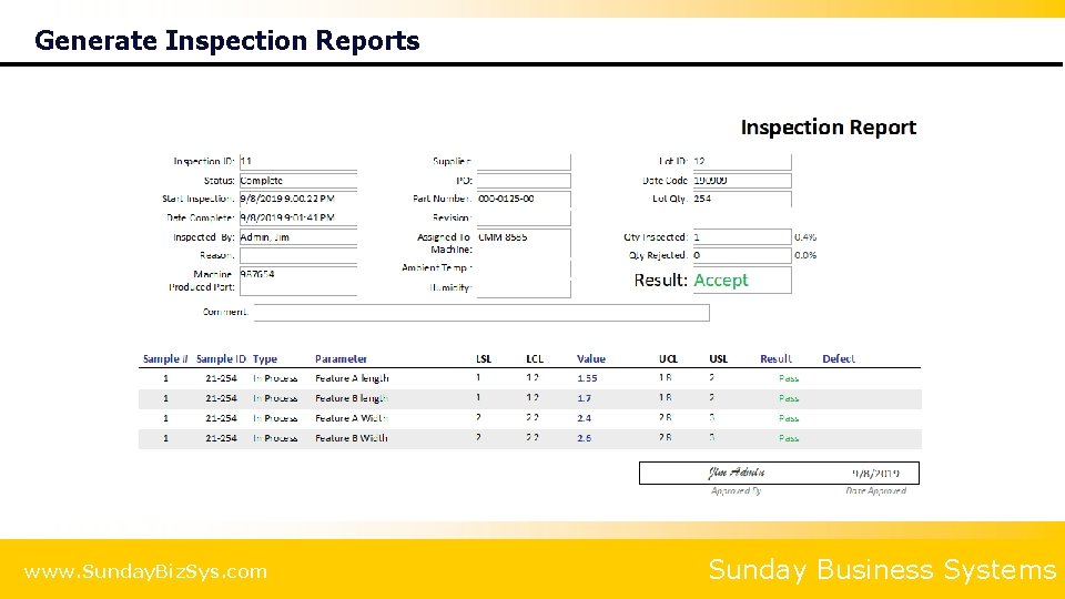 Generate Inspection Reports www. Sunday. Biz. Sys. com Sunday Business Systems 