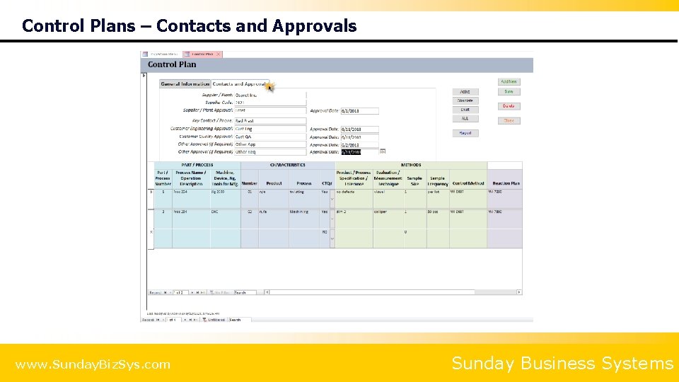Control Plans – Contacts and Approvals www. Sunday. Biz. Sys. com Sunday Business Systems