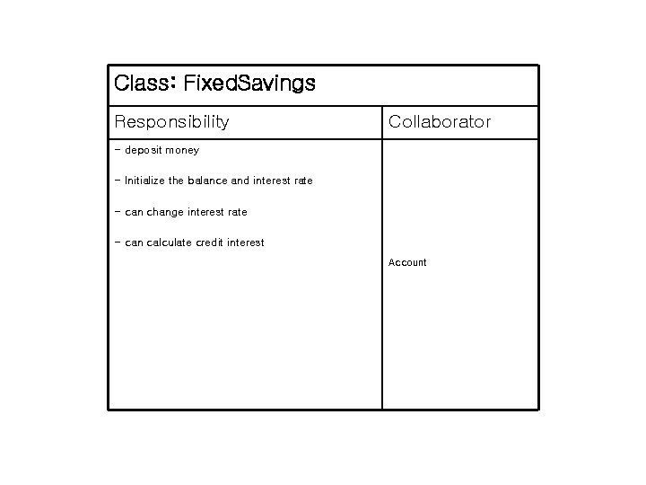 Class: Fixed. Savings Responsibility Collaborator - deposit money - Initialize the balance and interest Class: Fixed. Savings Responsibility Collaborator - deposit money - Initialize the balance and interest