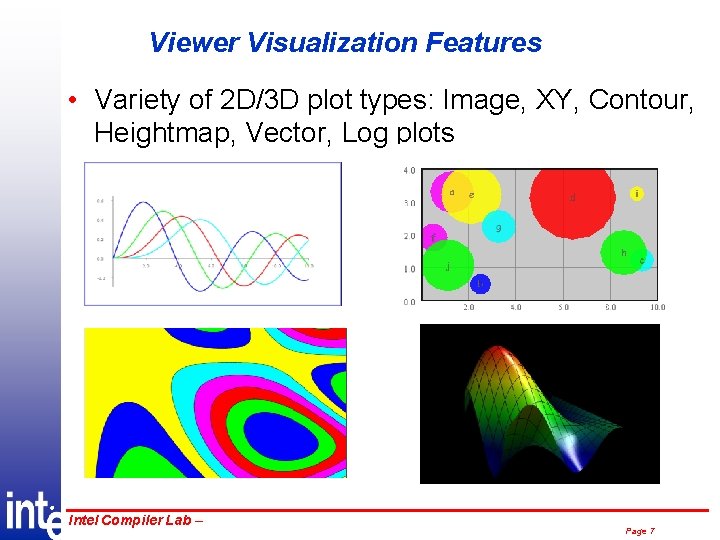 Viewer Visualization Features • Variety of 2 D/3 D plot types: Image, XY, Contour,