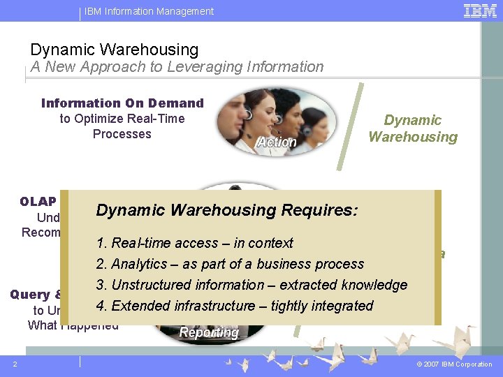 IBM Information Management Dynamic Warehousing A New Approach to Leveraging Information On Demand to