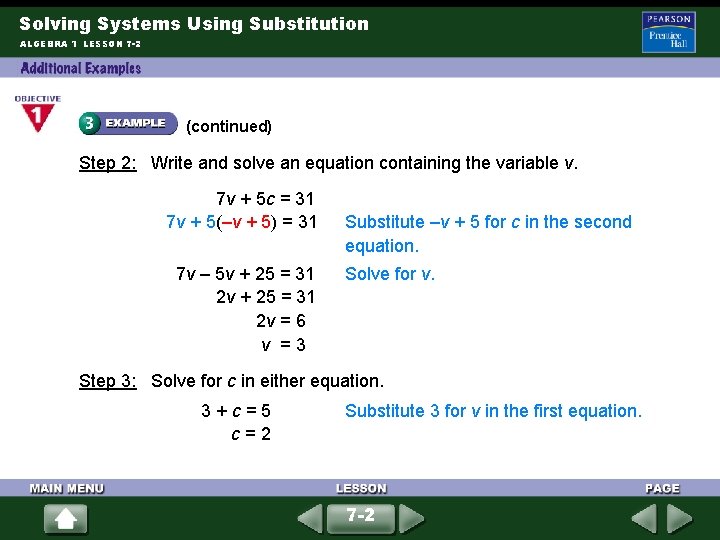 Solving Systems Using Substitution ALGEBRA 1 LESSON 7 -2 (continued) Step 2: Write and