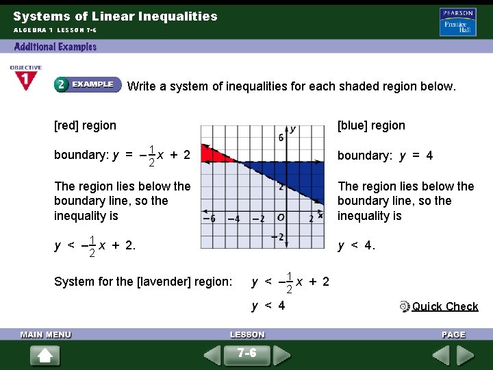 Systems of Linear Inequalities ALGEBRA 1 LESSON 7 -6 Write a system of inequalities