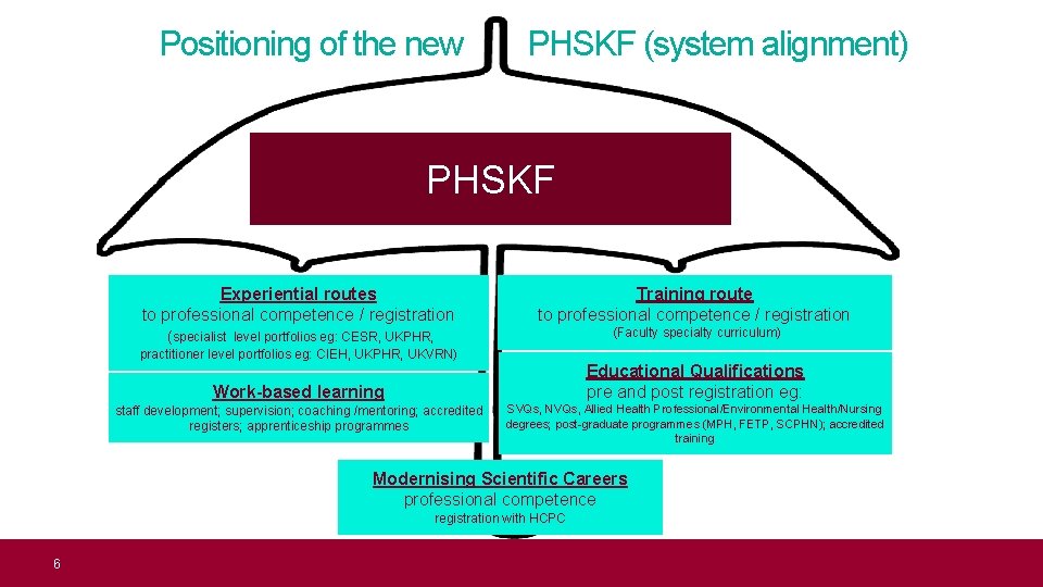 Positioning of the new PHSKF (system alignment) PHSKF Experiential routes to professional competence /