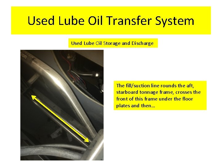Used Lube Oil Transfer System Used Lube Oil Storage and Discharge The fill/suction line