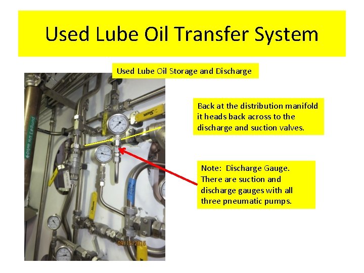 Used Lube Oil Transfer System Used Lube Oil Storage and Discharge Back at the