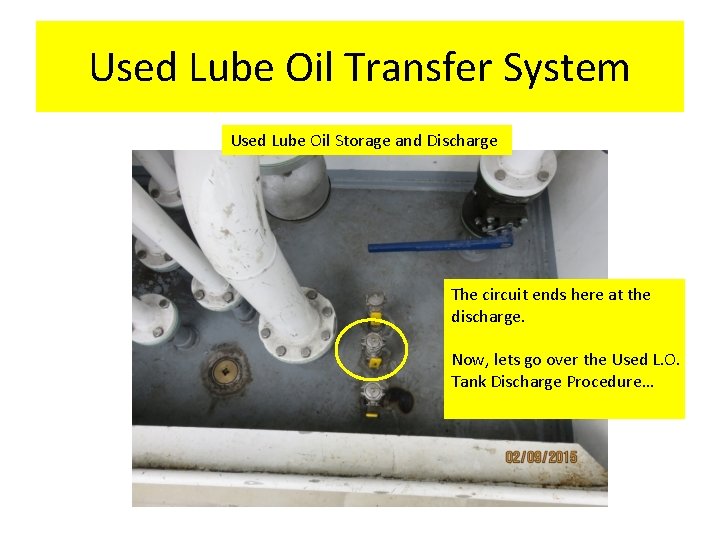Used Lube Oil Transfer System Used Lube Oil Storage and Discharge The circuit ends