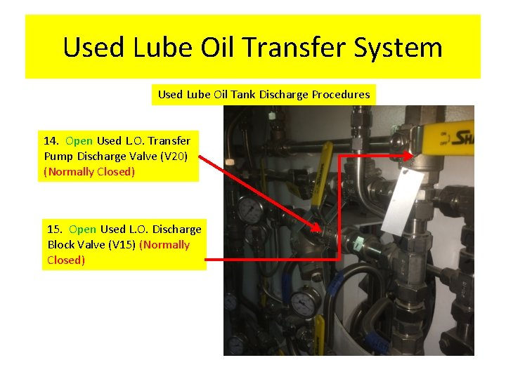 Used Lube Oil Transfer System Used Lube Oil Tank Discharge Procedures 14. Open Used