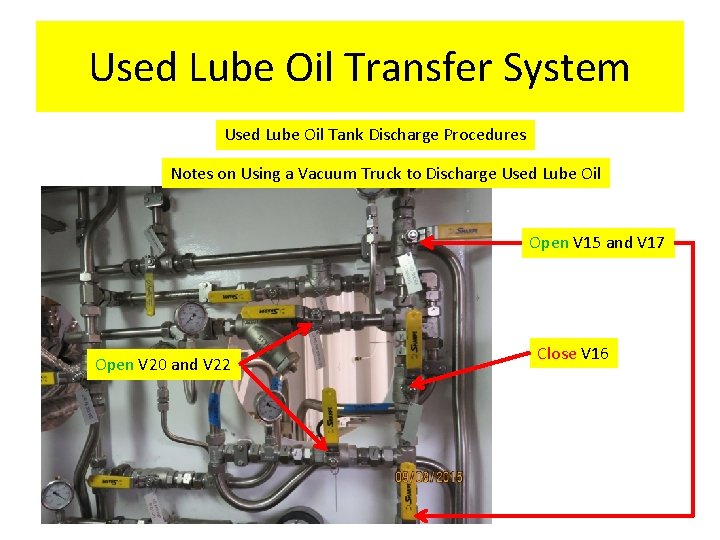 Used Lube Oil Transfer System Used Lube Oil Tank Discharge Procedures Notes on Using