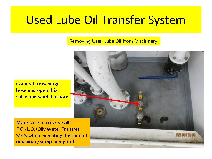 Used Lube Oil Transfer System Removing Used Lube Oil from Machinery Connect a discharge