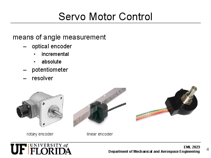 Servo Motor Control means of angle measurement – optical encoder • • incremental absolute Servo Motor Control means of angle measurement – optical encoder • • incremental absolute