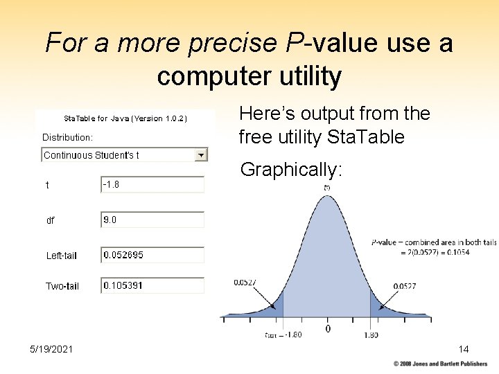For a more precise P-value use a computer utility Here’s output from the free