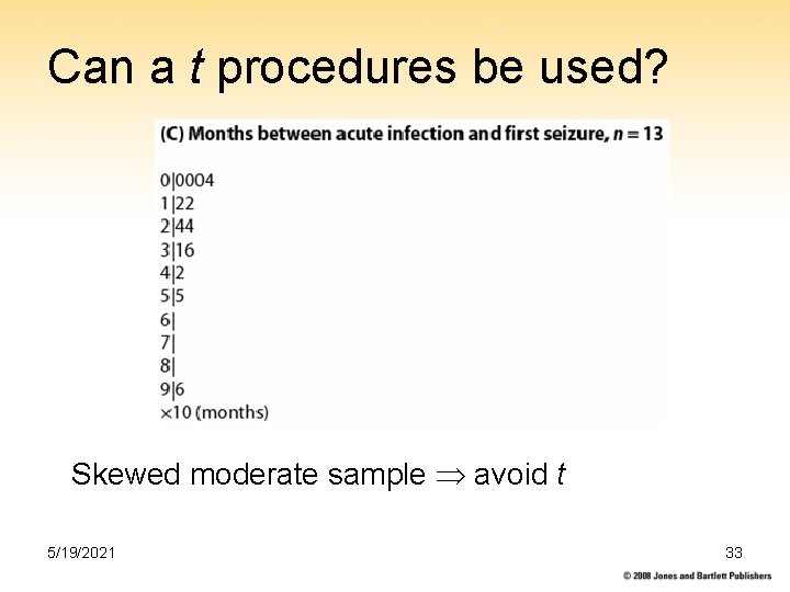 Can a t procedures be used? Skewed moderate sample avoid t 5/19/2021 33 