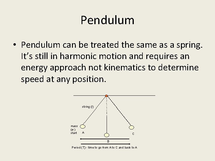Pendulum • Pendulum can be treated the same as a spring. It’s still in