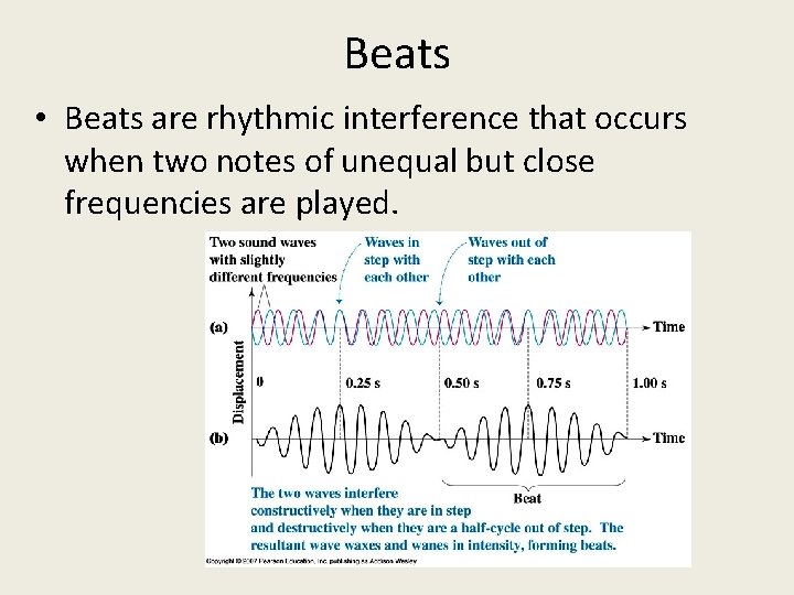 Beats • Beats are rhythmic interference that occurs when two notes of unequal but