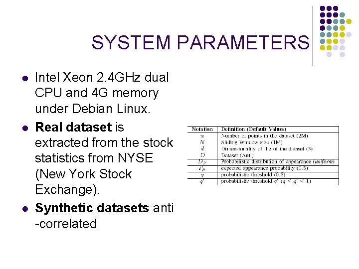 SYSTEM PARAMETERS l l l Intel Xeon 2. 4 GHz dual CPU and 4