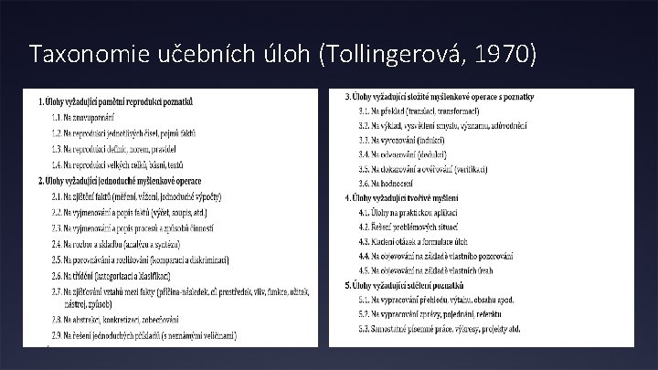 Taxonomie učebních úloh (Tollingerová, 1970) 