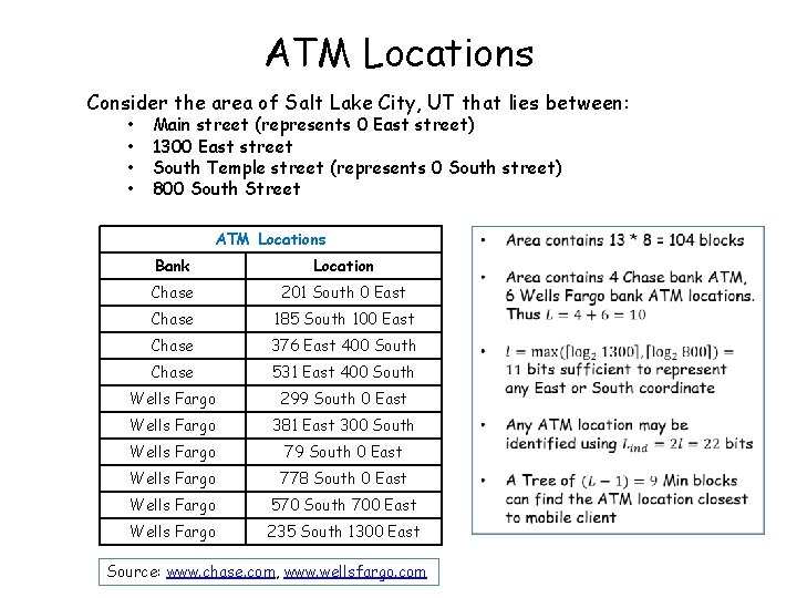 ATM Locations Consider the area of Salt Lake City, UT that lies between: •