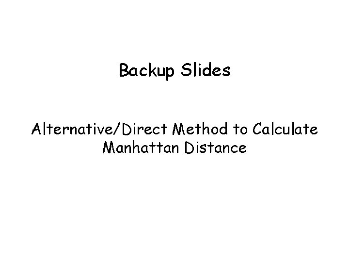 Backup Slides Alternative/Direct Method to Calculate Manhattan Distance 