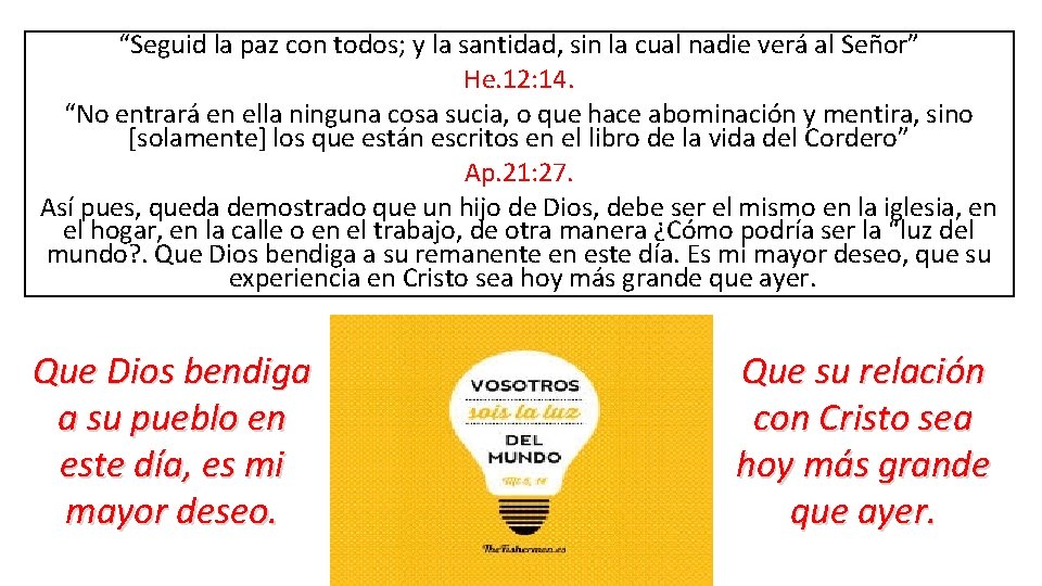 “Seguid la paz con todos; y la santidad, sin la cual nadie verá al