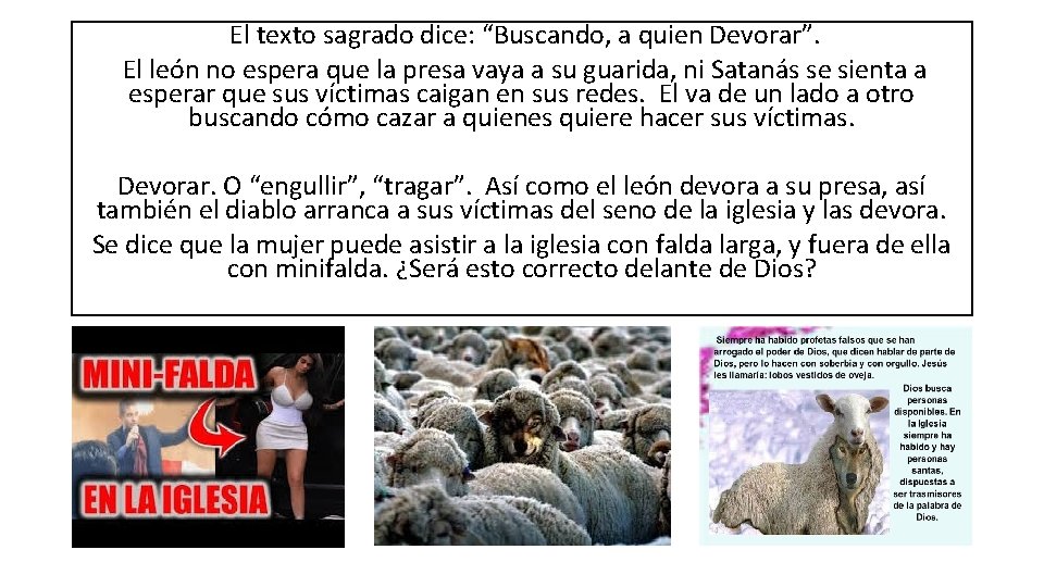 El texto sagrado dice: “Buscando, a quien Devorar”. El león no espera que la