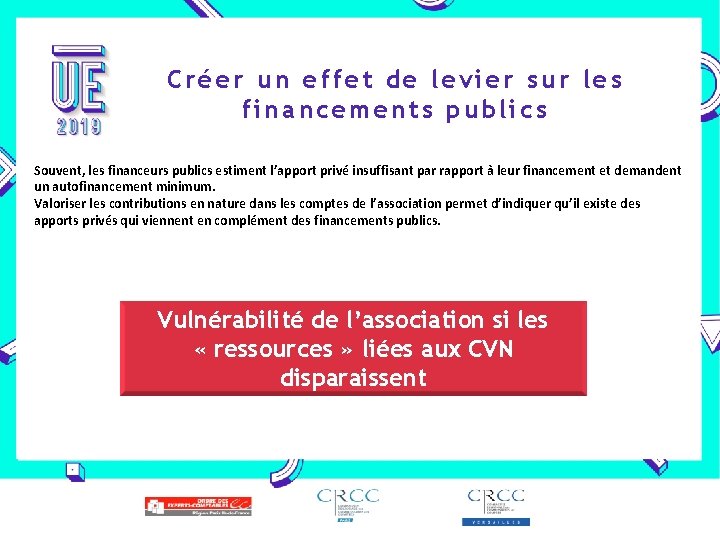 Créer un effet de levier sur les financements publics Souvent, les financeurs publics estiment