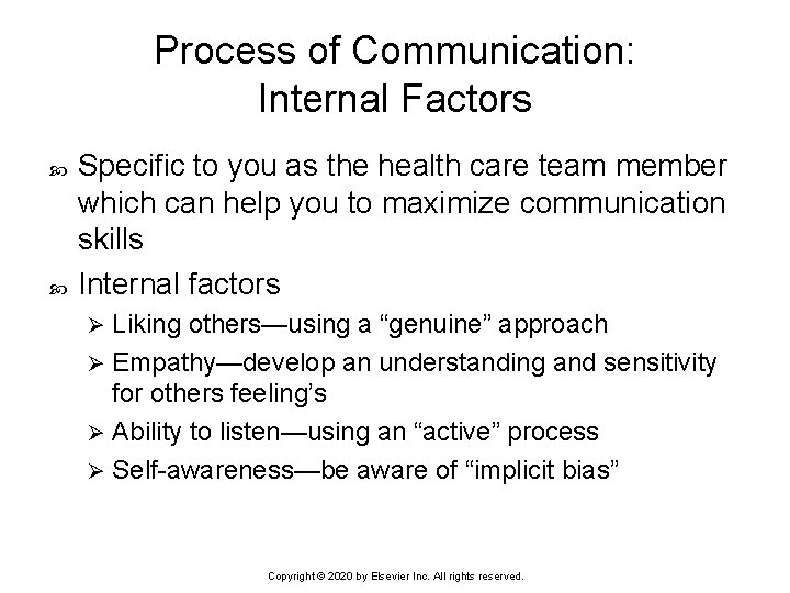 Process of Communication: Internal Factors Specific to you as the health care team member