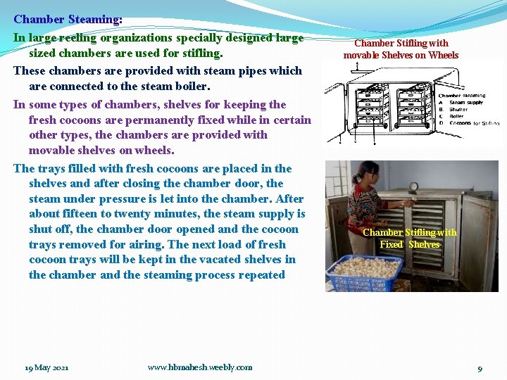 Chamber Steaming: In large reeling organizations specially designed large sized chambers are used for