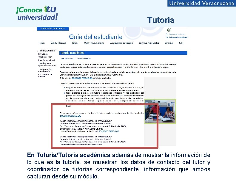 Tutoría En Tutoría/Tutoría académica además de mostrar la información de lo que es la