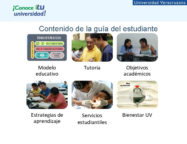 Contenido de la guía del estudiante Modelo educativo Tutoría Objetivos académicos Estrategias de aprendizaje