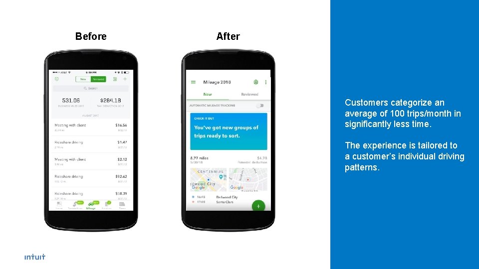 Before After Customers categorize an average of 100 trips/month in significantly less time. The