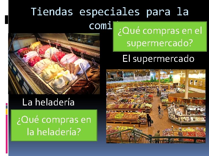 Tiendas especiales para la comida… ¿Qué compras en el supermercado? El supermercado La heladería