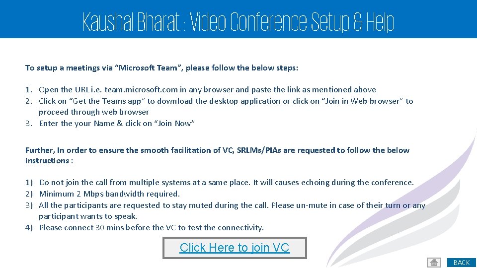 Kaushal Bharat : Video Conference Setup & Help To setup a meetings via “Microsoft