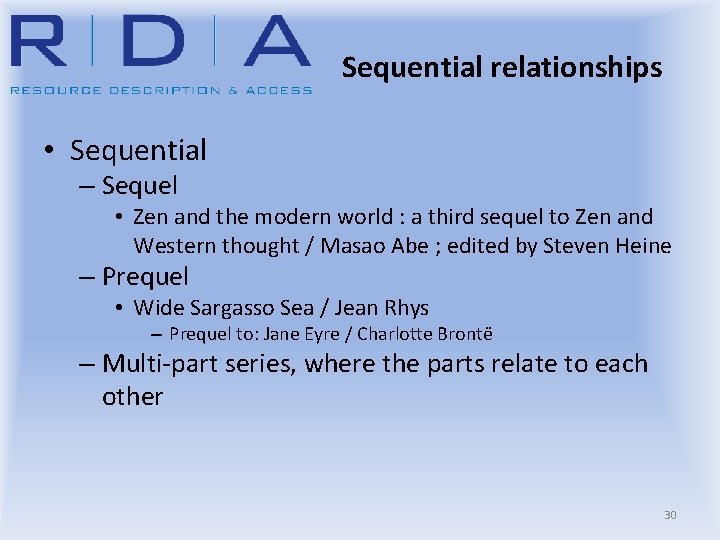 Sequential relationships • Sequential – Sequel • Zen and the modern world : a