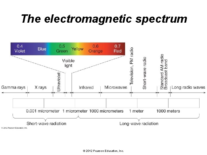 The electromagnetic spectrum © 2012 Pearson Education, Inc. 