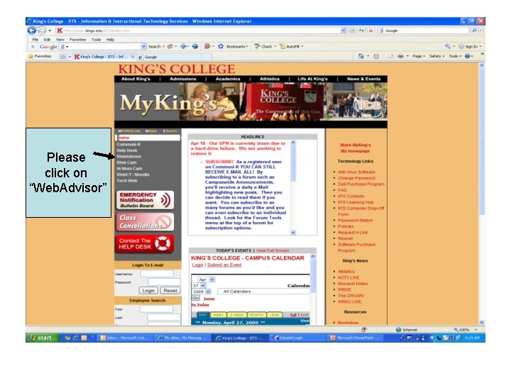 Please click on “Web. Advisor” 